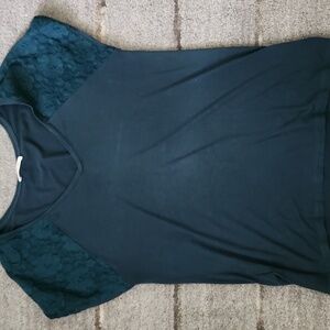 Elegant Dark Green Lace Sleeve Top